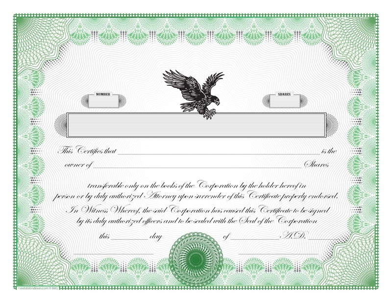 ExhibitindexesÂ® Corporate Stock Certificate - Made in The USA - Image 2